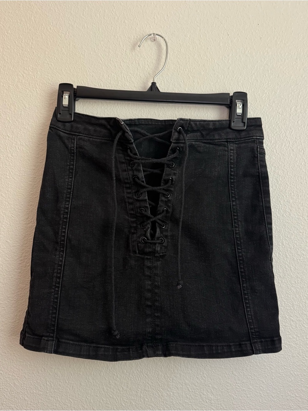 Urban Outfitters Black Lace-Up Denim Mini Skirt